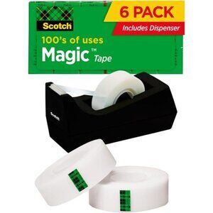 Scotch Magic Tape, 6 Rolls with Dispenser‎ Numerous Applications Invisible